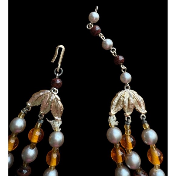 Vintage Signed Japan Three Strand Beaded Necklace Faux Pearl Lampwork Glass - Picture 6 of 7